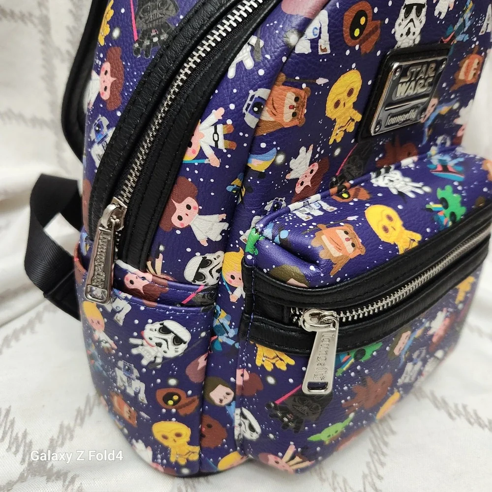 Loungefly Star Wars‎ Chibi Galaxy Purple Mini Backpack Vegan Leather Disney Bag
